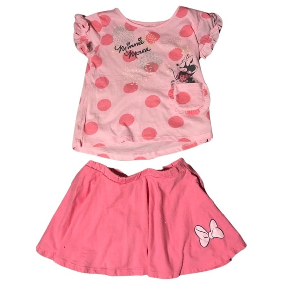 Disney Minnie Mouse Skirt & Polk A Dot Top Outfit Pink Size 3T - Picture 1 of 5